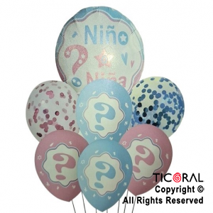 SET DE GLOBOS REVELACION NIO NIA 7 UNIDADES X 1